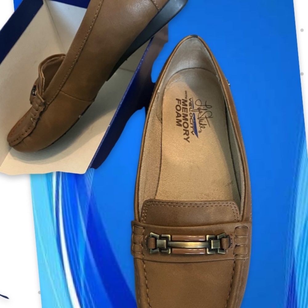 Life Stride Brown Flats with Metallic Accent